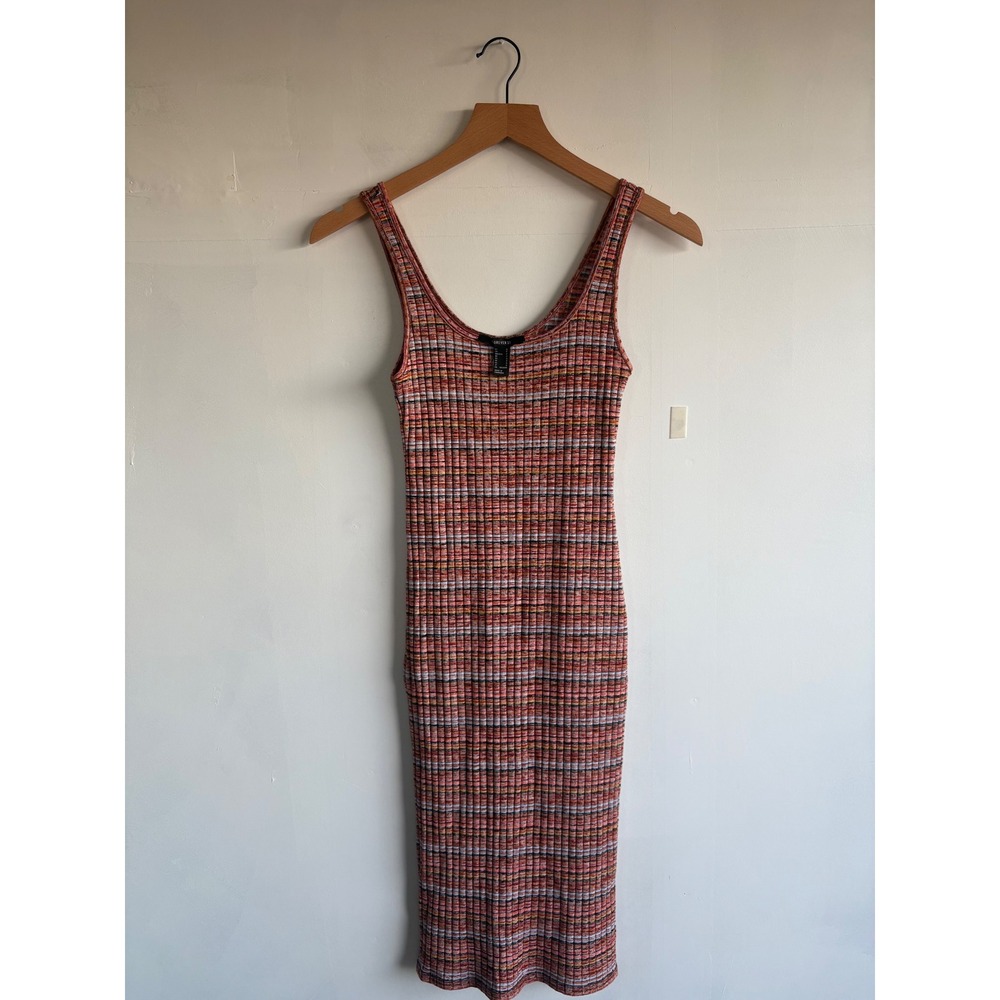 Forever 21 Women Y2K Striped Ribbed Knit Midi Bodycon Dress Sleeveless Small